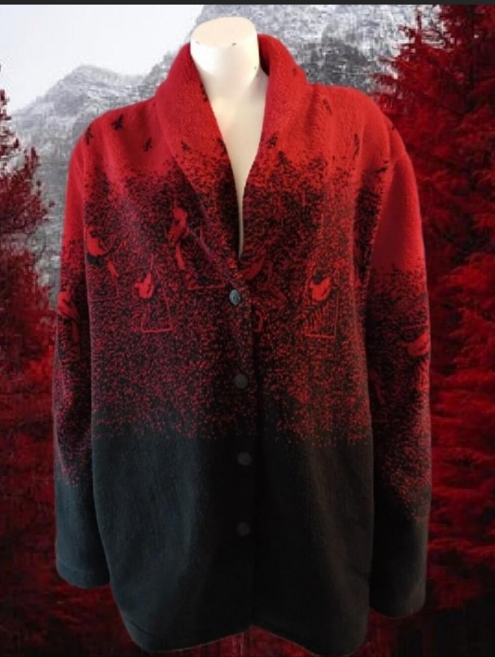 Vintage National Wildlife Federation Size XL Red Black Cardinal Fleece Jacket